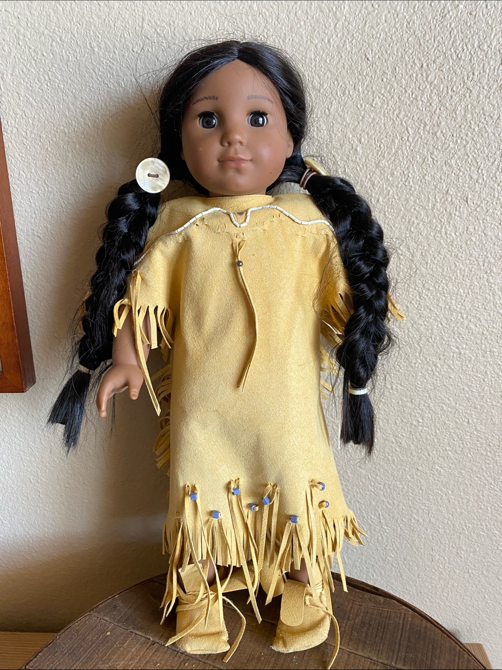 American Girl Pale Yellow Fringed Dress with Matching Moccasins
